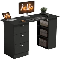 HOMCOM Bureau ordinateur 3 tiroirs 3 étagères ouvertes, 120x49x72cm, rangement réversible, espace, télétravail, noir(m-10)
