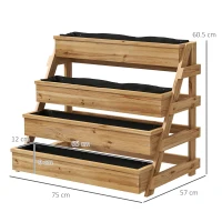 Outsunny Fioriera Rialzata a 4 Livelli con Fori di Drenaggio e Tessuto non Tessuto, in Legno di Abete, 75x57x60.5 cm(m-3)