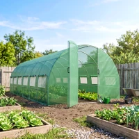 Outsunny Estufa Túnel 6x3x2 m com Porta com Dobradiças 12 Janelas com Rede e Estrutura de Aço Galvanizado Verde(m-2)