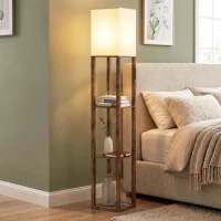 HOMCOM Floor Lamp with Shelves, Modern Dimmable Standing Lamp with Fabric Shade, Adjustable Colour Temperature, Rustic Brown(m-9)