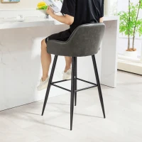 HOMCOM Set 2 Sgabelli da Bar Moderni con Poggiapiedi e Schienale, Finta Pelle PU e Acciaio, Grigio(m-7)