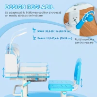HOMCOM Birou școlar pentru copii de 6-12 ani, reglabil, cu lumină LED, suport pentru cărți și suport pentru pixuri, fabricat din MDF, PP și oțel, albastru(m-4)