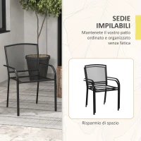 Outsunny Set 2 Sedie da Giardino Impilabili Salvaspazio con Braccioli in Acciaio, Nero(m-5)