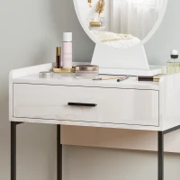 HOMCOM Set Tavolino Toeletta con Specchio da Trucco, Cassetto e Sgabello Imbottito, Bianco(m-9)