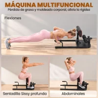 HOMCOM 3-en-1 Máquina Equipo de Sentadilla para Ejercicios Abdominales Tablero Supino Multifuncional Máquina de Piernas Ayuda en Cuclillas Negro(m-4)