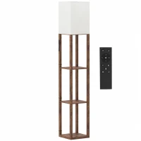 HOMCOM Floor Lamp with Shelves, Modern Dimmable Standing Lamp with Fabric Shade, Adjustable Colour Temperature, Rustic Brown(m-1)
