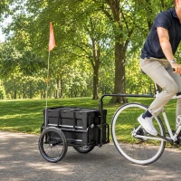 HOMCOM Steel Trailer for Bike, Bicycle Cargo Trailer with 65L Foldable Storage Box and Safe Reflectors, Max Load 40KG, Black(m-9)