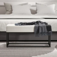 HOMCOM Panca da Ingresso Moderno in Acciaio, Spugna e Tessuto Vellutato con Piedini Regolabili, 94x42x44 cm, Crema(m-9)