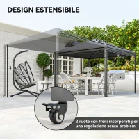 Outsunny Gazebo da Giardino Estensibile con Ruote e Copertura in Poliestere UPF30+,  3x3 m/3x5.6 m, Grigio(m-4)
