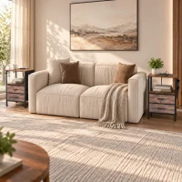 HOMCOM Măsuță industrială pentru living cu stație de încărcare, raft deschis, 2 sertare, maro rustic(m-5)