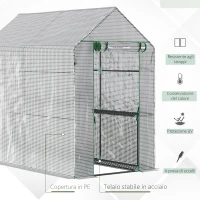 Outsunny Serra a Casetta con Rivestimento in PE, Porta a Cerniera e 4 Ripiani, 186x120x190cm, Bianco(m-4)
