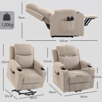 HOMCOM Fotoliu Electric cu Ridicare și Reclinare, Încălzire, Masaj, Efect In, 2 Telecomenzi, Crem(m-3)