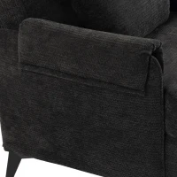 HOMCOM Cadeirão Individual em Chenille Acolchoado para Sala com Pés em Metal e Bolso Lateral, Preto(m-14)