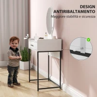 HOMCOM Set Tavolino Toeletta con Specchio da Trucco, Cassetto e Sgabello Imbottito, Bianco(m-7)