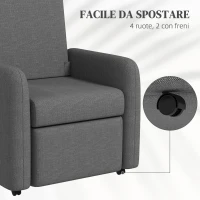 HOMCOM Poltrona Reclinabile 115° max con Poggiapiedi e 4 Ruote, in Poliestere e Legno, 76x78.5x102 cm, Grigio(m-6)