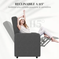 HOMCOM Poltrona Reclinabile 115° max con Poggiapiedi e 4 Ruote, in Poliestere e Legno, 76x78.5x102 cm, Grigio(m-4)