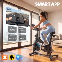 SPORTNOW Exercise Bike, Indoor Stationary Bike with Smart APP, 0-100% Magnetic Resistance, Adjustable Seat & Handlebars, Wheels(m-4)