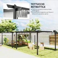Outsunny Gazebo Pergola 4x4 m con Tettuccio Retrattile, 8 Viti e 8 Picchetti in Alluminio, Poliestere e Metallo, Bianco(m-4)