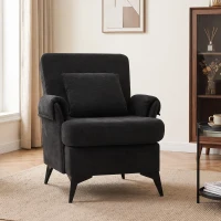HOMCOM Cadeirão Individual em Chenille Acolchoado para Sala com Pés em Metal e Bolso Lateral, Preto(m-2)