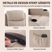 HOMCOM Fotoliu Electric cu Ridicare și Reclinare, Încălzire, Masaj, Efect In, 2 Telecomenzi, Crem(m-8)