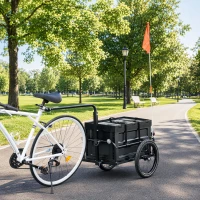 HOMCOM Steel Trailer for Bike, Bicycle Cargo Trailer with 65L Foldable Storage Box and Safe Reflectors, Max Load 40KG, Black(m-8)