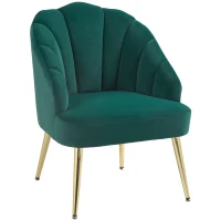 HOMCOM Poltroncina da Camera e Salotto a Conchiglia Stile Art Deco, in Tessuto Vellutato e Acciaio, 63x65x84 cm, Verde(m-11)
