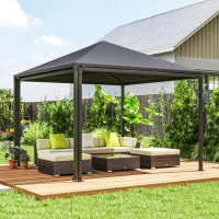 Outsunny Gazebo da Giardino Estensibile con Ruote e Copertura in Poliestere UPF30+,  3x3 m/3x5.6 m, Grigio(m-7)