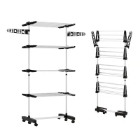 HOMCOM Wäschenständer Wäschetrockner 5 Ebenen, klappbar, One-Klick-System, 142 cm x 55 cm x1 72 cm, Schwarz + Silber(m-12)