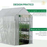 Outsunny Serra a Casetta con Rivestimento in PE, Porta a Cerniera e 4 Ripiani, 186x120x190cm, Bianco(m-5)