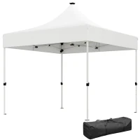 Outsunny Gazebo da Giardino Pop Up 3x3 m ad Altezza Regolabile con Luci LED Solari, in Tessuto Oxford e Metallo, Bianco(m-11)