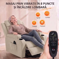 HOMCOM Fotoliu Electric cu Ridicare și Reclinare, Încălzire, Masaj, Efect In, 2 Telecomenzi, Crem(m-5)