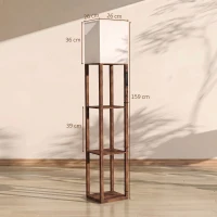 HOMCOM Floor Lamp with Shelves, Modern Dimmable Standing Lamp with Fabric Shade, Adjustable Colour Temperature, Rustic Brown(m-3)