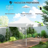 Outsunny Gazebo da Giardino Pop Up 3x3 m ad Altezza Regolabile con Luci LED Solari, in Tessuto Oxford e Metallo, Bianco(m-7)