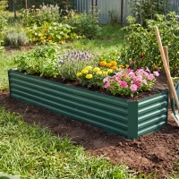 Outsunny Letto per Orto a Fondo Aperto con Bordi Arrotondati in Acciaio Zincato, 240x40x45 cm, Verde(m-8)