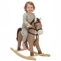 AIYAPLAY Schaukelpferd mit Sound und Sicherheitsgriffen, Reitpferd mit Holzgestell für Kleinkinder von 12–36 Monaten, Dunkelbraun(m-12)