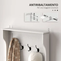 HOMCOM Mobile Appendiabiti 3 in 1 con 4 Ganci e Panca Contenitore, in Legno, 71.5x39.5x170 cm, Bianco(m-7)