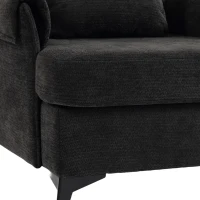 HOMCOM Cadeirão Individual em Chenille Acolchoado para Sala com Pés em Metal e Bolso Lateral, Preto(m-15)