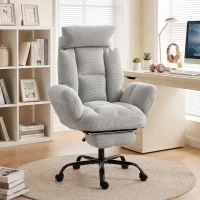 HOMCOM Executive Office Chair Height Adjustable Desk Chair Reclining Flip-up Armrest Footrest, Light Grey(m-12)