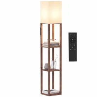 HOMCOM Floor Lamp with Shelves, Modern Dimmable Standing Lamp with Fabric Shade, Adjustable Colour Temperature, Rustic Brown(m-13)