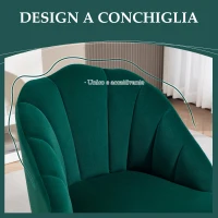 HOMCOM Poltroncina da Camera e Salotto a Conchiglia Stile Art Deco, in Tessuto Vellutato e Acciaio, 63x65x84 cm, Verde(m-5)