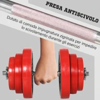 HOMCOM Set Manubri Palestra con Pesi da 40kg rivestiti in Gomma, in Metallo e Sabbia di Ferro, 45x26x26 cm, Rossa(m-5)