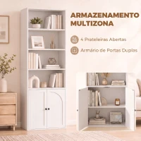 HOMCOM Estante para Livros Alta e Estreita de 6 Níveis com 4 Compartimentos Abertos 2 Portas e Prateleira Ajustável Branca(m-4)