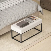 HOMCOM Panca da Ingresso Moderno in Acciaio, Spugna e Tessuto Vellutato con Piedini Regolabili, 94x42x44 cm, Crema(m-7)