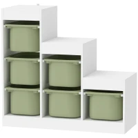 AIYAPLAY Scaffale Portagiocattoli a 3 Livelli con 6 Contenitori per Bambini da 3-8 Anni, 96x38.5x90cm, Verde(m-13)