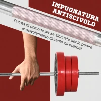 HOMCOM Set Bilanciere e Dischi 65kg totali per Workout in Casa, in Metallo, Sabbia di Ferro e Gomma, Rosso(m-6)
