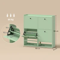 HOMCOM Zapatero Recibidor Entrada con 4 Cajones Abatibles y Estante Abierto Estantes Ajustables Encimera hasta 16 Pares Verde(m-3)