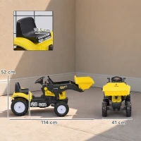 HOMCOM Trator a Pedal para Crianças acima de 3 Anos Trator Escavadora Infantil com Pá Dianteira 114x41x52 cm Amarelo e Preto(m-3)