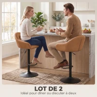 HOMCOM Lot de 2 Tabourets de Bar, Hauteur Réglable, Pivotant 360°, Dossier, Accoudoirs, Repose-Pieds, 49,5x48,5x108cm, Marron(m-4)