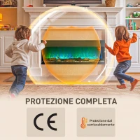 HOMCOM Camino Elettrico da Incasso e Parete 1800W con Fiamme Colorate LED Regolabili, Temperatura fino 40°C, Nero(m-7)