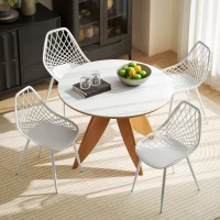HOMCOM Set 4 Sedie da Pranzo Moderne con Schienale Traforato in Plastica e Gambe in Metallo, Bianco(m-9)